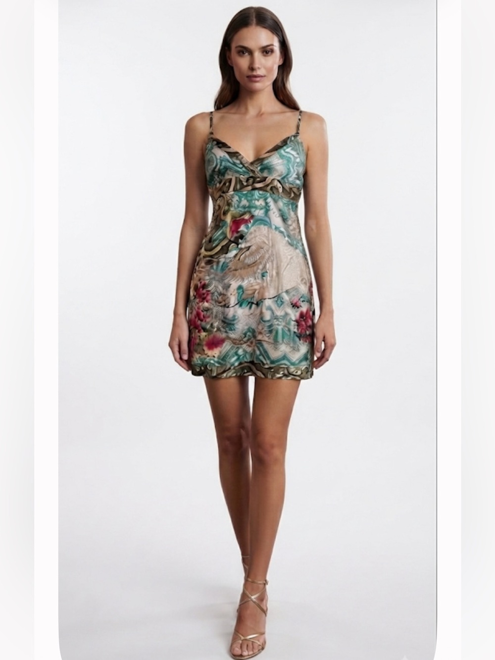 Vintage Ruthless Art Silk Floral Slip Dress Y2K